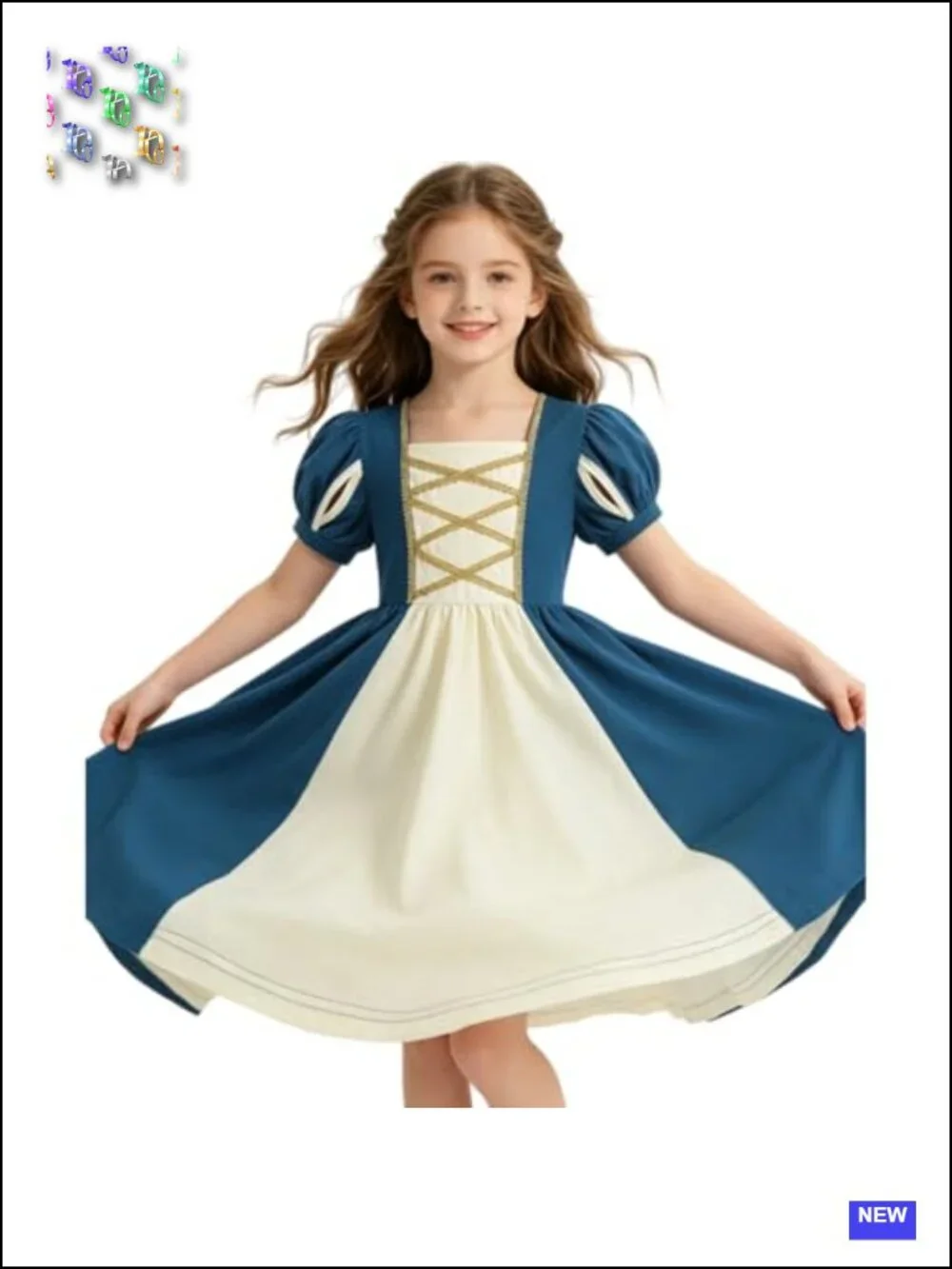 Girls Medieval Princess Costume Dress with Headband Cotton
